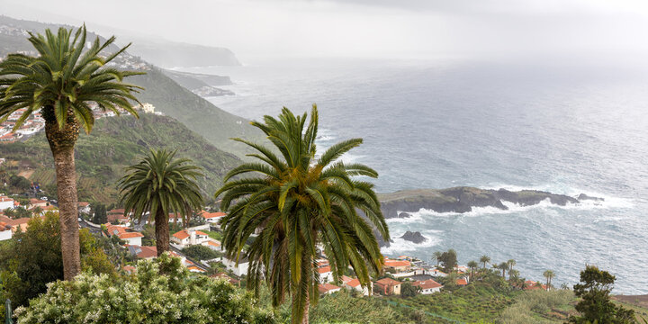 Landscape in northern Tenerife with typical bad rainy weather panorama in El Sauzal, Spain