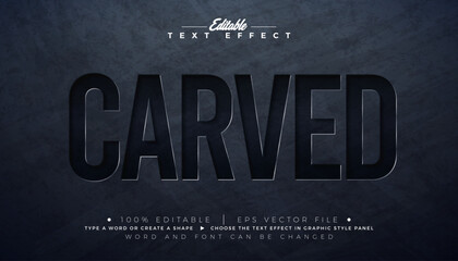 Fototapeta na wymiar Carved Editable Text Effect Design Vector Graphic Style with Vintage Steel Metal Cut Out Typography Lettering on Black Background. Scalable Engraved Texture Luxury Illustration Template for Greeting