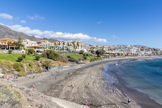 Tenerife island Costa Adeje with Playa de Fanabe beach sea holiday in Spain