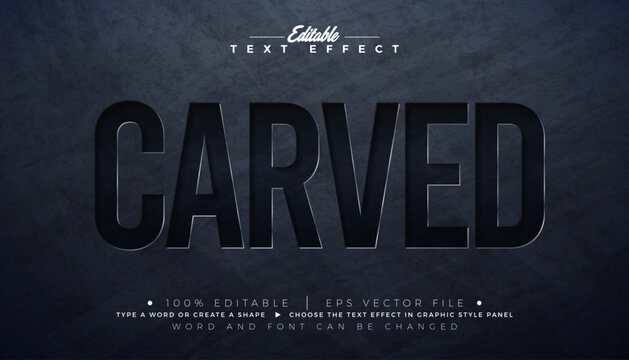 Carved Editable Text Effect Design Vector Graphic Style with Vintage Steel Metal Cut Out Typography Lettering on Black Background. Scalable Engraved Texture Luxury Illustration Template for Greeting