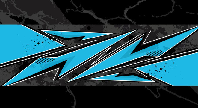 Blue geometric racing wrap decal design with grunge texture