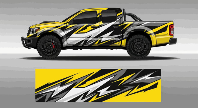 Modern geometric wrap design for 4x4 pickup truck