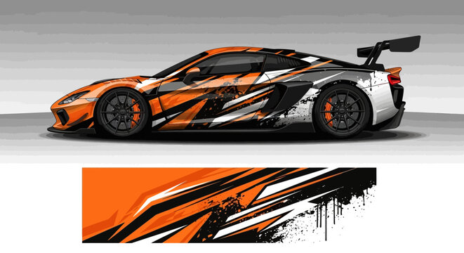 Modern orange and black sports car vinyl wrap design