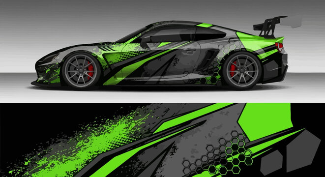 Modern sports car racing livery wrap design in green