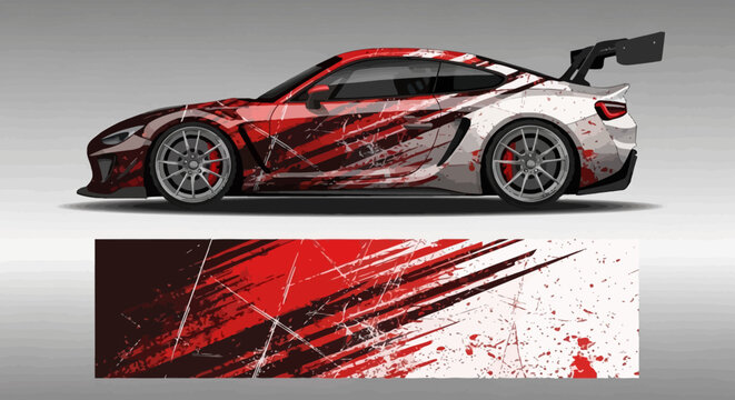 Red and black racing car wrap design template