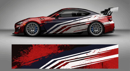 Obraz premium Red and white sports car vinyl wrap graphic design