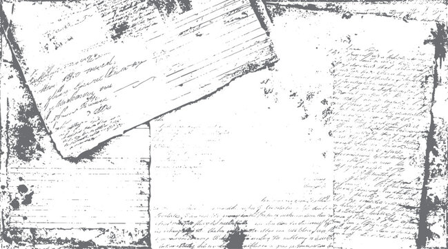 Vintage handwritten script overlay with torn paper edges and distressed texture