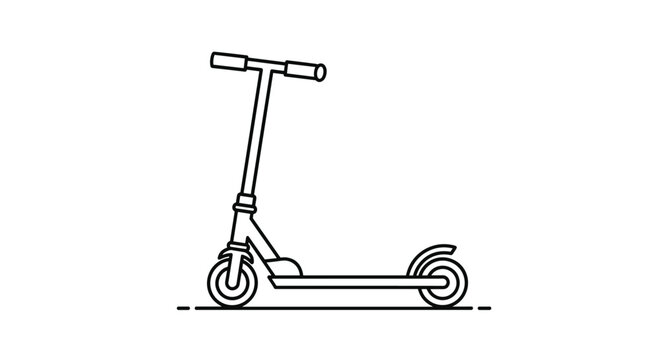 Outline of a kick scooter representing urban micro-mobility, children's toys, outdoor fun, and environmentally friendly transportation options.