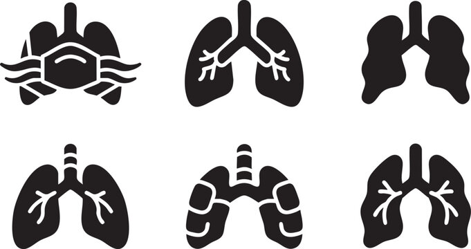 Human Lungs Anatomy and Respiratory System Health Glyph Icon Set