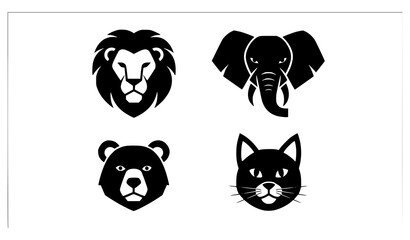 Modern animal head icon set with lion elephant bear and cat in bold outline vector style © Hazara
