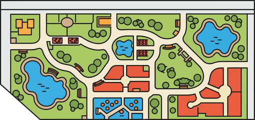 Naklejka premium Map of urban neighborhood with park and streets plan vector illustration