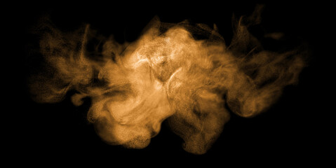 Fototapeta premium Abstract golden powder explosion on black background, dynamic dust particles burst, motion freeze effect, luxury texture, creative energy, shimmer cloud, high speed impact concept
