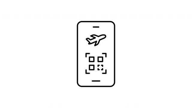 Mobile Boarding Pass Animated Icon With Alpha Channel. Digital Airline Ticket And Qr Code Travel Symbol. Flight Check-In And Mobile Ticketing Technology. 4K On Transparent Background