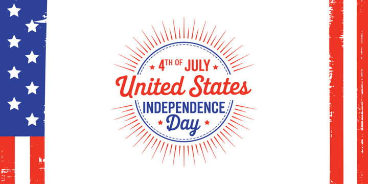 Independence day USA illustration featuring fireworks explosion and vertical flag brush stroke borders, representing patriotic celebration and national pride concept.