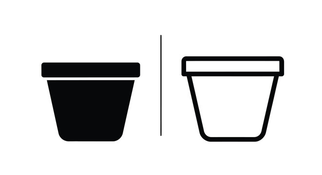 Two flower pots one filled and one empty in black and white silhouette