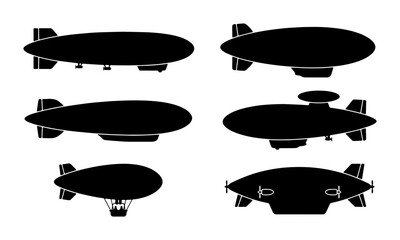Vintage airship silhouette set, 6 blimp vector icons, retro dirigible and zeppelin illustrations © Mahmuda