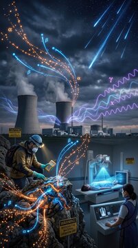 Ionizing radiation, energetic particle emission, electromagnetic wave propagation, nuclear power facility, medical diagnostic procedure, environmental hazard detection, atomic energy production.