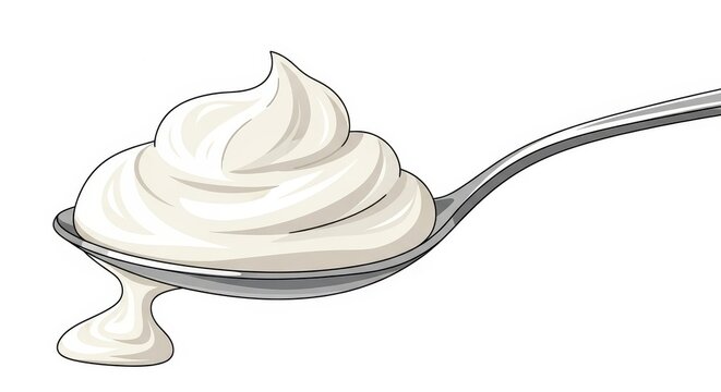 Delicious Swirl of Whipped Cream on a Silver Spoon.