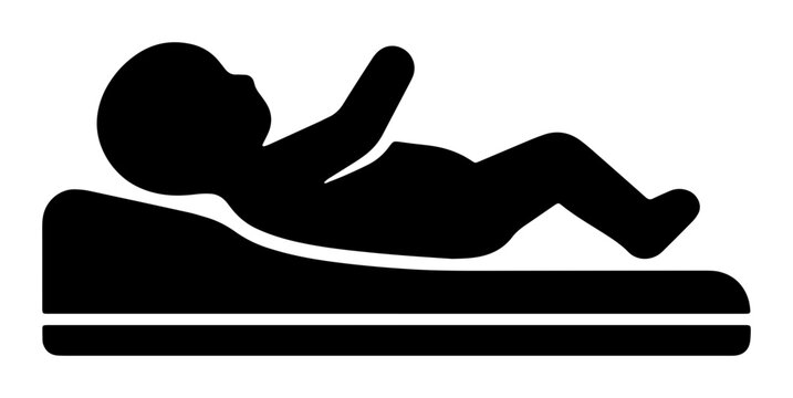 Baby changing station silhouette icon, infant lying on diaper table vector, nursery room signage, newborn care and hygiene symbol