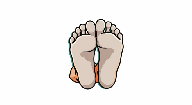 Cartoon illustration of bare human feet from above, with toes spread and a glimpse of orange fabric