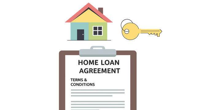 Home loan agreement and house key.