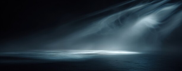 Fototapeta premium The Sea Under Dramatic Moonlit Sky with Mist and Soft Light Rays