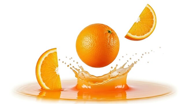 Buah jeruk segar jatuh menciptakan cipratan air jus melambangkan ledakan energi vitamin C dan kesegaran alami nutrisi harian optimal