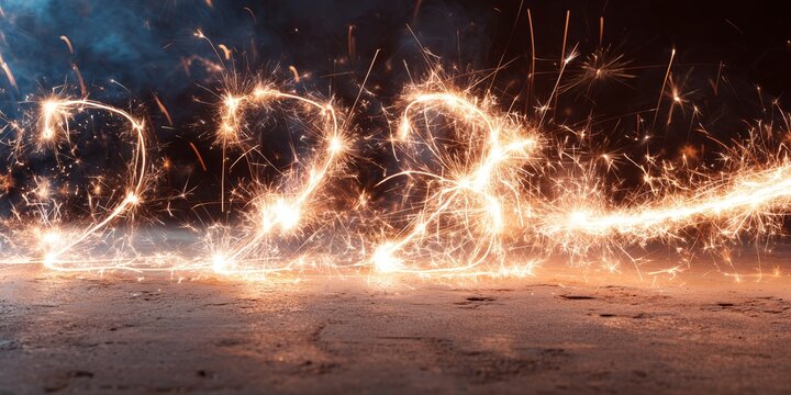 Celebration with sparklers showing the numbers 223 at night in a dark setting