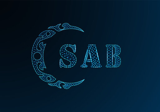 Low poly letter logo SAB design. SAB letter logo low poly vector design on blue color gradient background. SAB logo low poly design