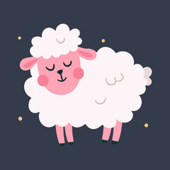 Naklejka premium Cute sheep with stars. Vector illustration in a simple children's style. . Vector illustration