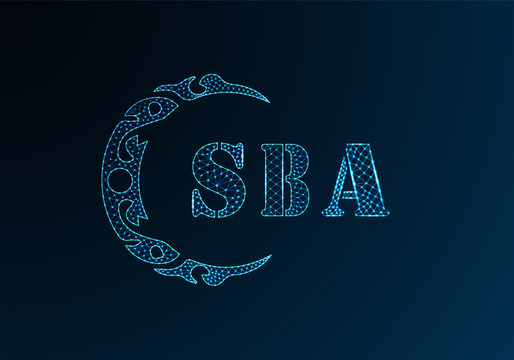Low poly letter logo SBA design. SBA letter logo low poly vector design on blue color gradient background. SBA logo low poly design