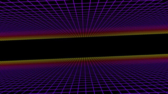 Retrowave Neon Tunnel with Glowing Magenta Geometric Arches and Grid Floor - 3D rendering loop