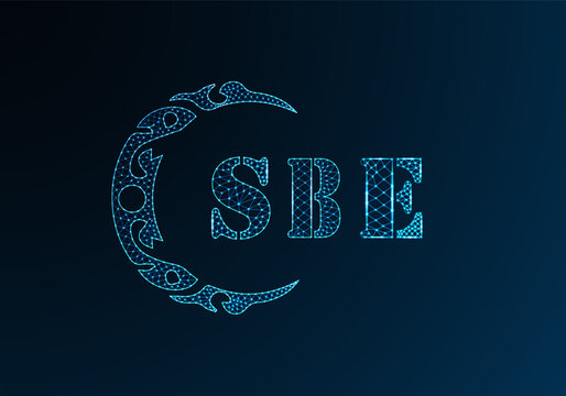 Low poly letter logo SBE design. SBE letter logo low poly vector design on blue color gradient background. SBE logo low poly design
