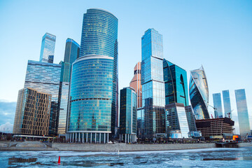 Fototapeta premium High-rise buildings of the Moscow City business center on the banks of the Moskva River.