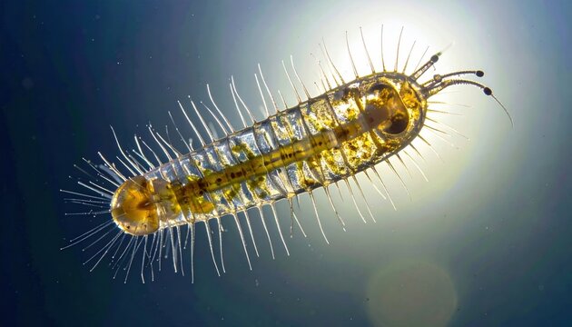 Magnified Microorganism with Numerous Appendages in Aquatic Environment