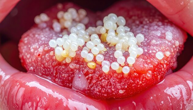 Intricate detail of taste buds and papillae on the tongue surface, captured through advanced microscopy for scientific exploration