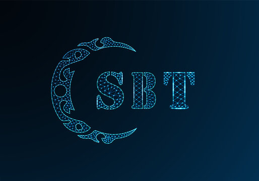 Low poly letter logo SBT design. SBT letter logo low poly vector design on blue color gradient background. SBT logo low poly design