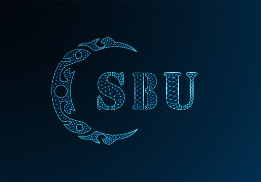Low poly letter logo SBU design. SBU letter logo low poly vector design on blue color gradient background. SBU logo low poly design