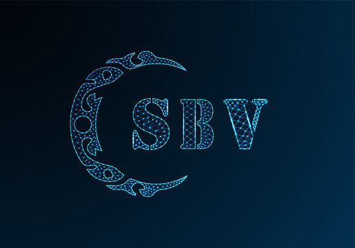 Low poly letter logo SBV design. SBV letter logo low poly vector design on blue color gradient background. SBV logo low poly design