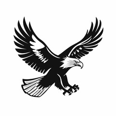 Fototapeta premium Flying Bald Eagle Silhouette Vector Wings Spread Clean Black and White Logo Style