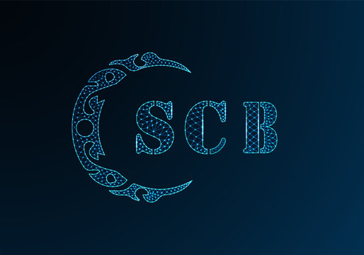Low poly letter logo SCB design. SCB letter logo low poly vector design on blue color gradient background. SCB logo low poly design