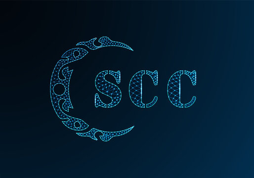 Low poly letter logo SCC design. SCC letter logo low poly vector design on blue color gradient background. SCC logo low poly design