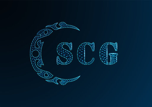 Low poly letter logo SCG design. SCG letter logo low poly vector design on blue color gradient background. SCG logo low poly design