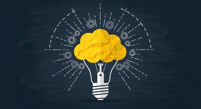 bulb with brain and gears on background