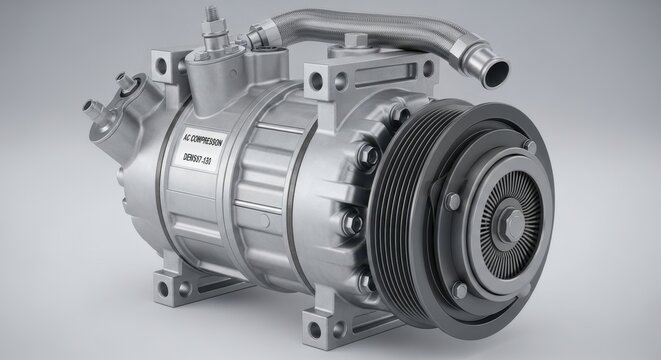 Detailed Close-Up of a Car Air Conditioning Compressor.