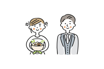 Fototapeta premium 結婚式 新郎新婦の上半身イラスト