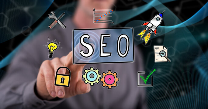 Man touching a seo concept