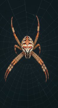 Detailed Close-Up of a Colorful Orb Weaver Spider.
