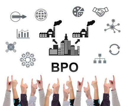 Bpo concept pointed by several fingers