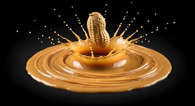 Kacang tanah jatuh ke dalam selai kacang dengan cipratan